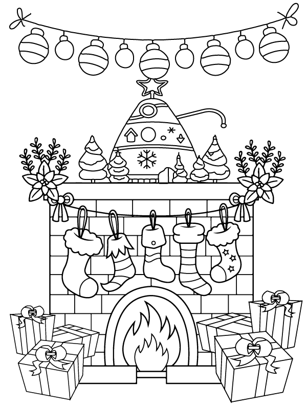 Christmas Fireplace Coloring Pages Printable for Free Download