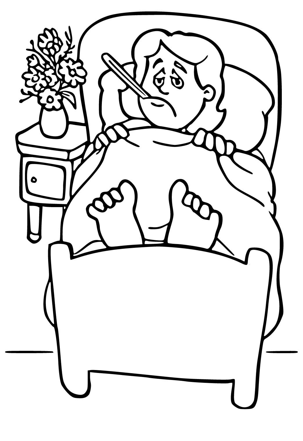 Sick In Bed Coloring Pages Printable for Free Download