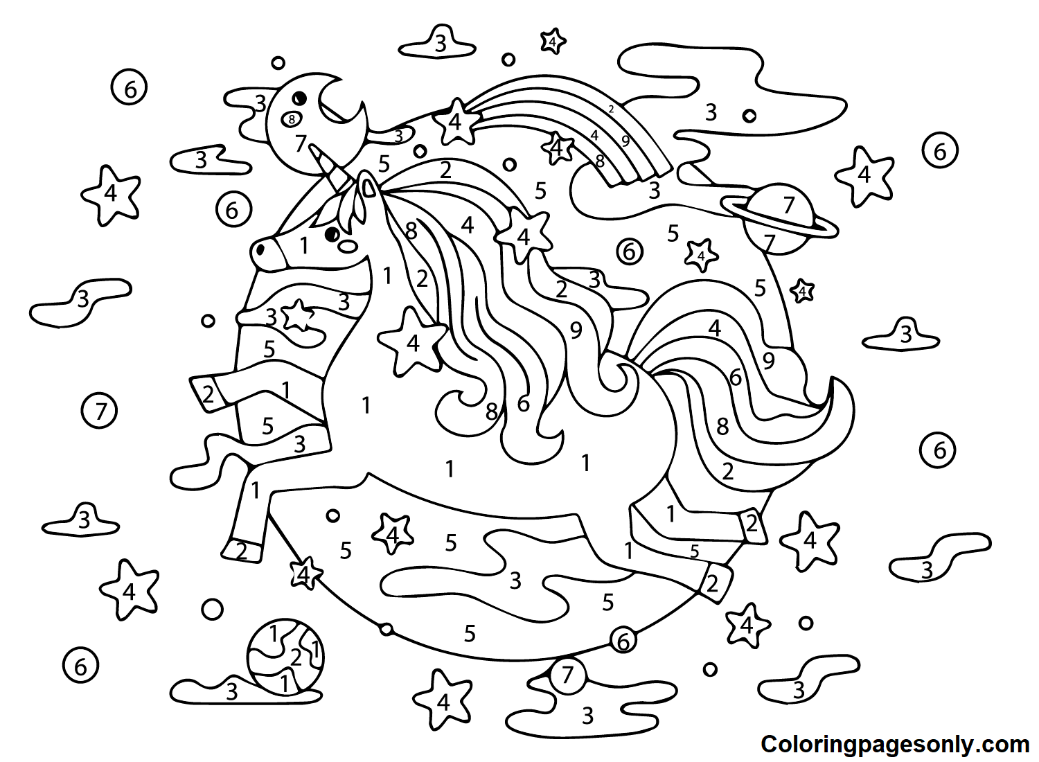 Unicorn Color By Number Coloring Pages Printable For Free Download 