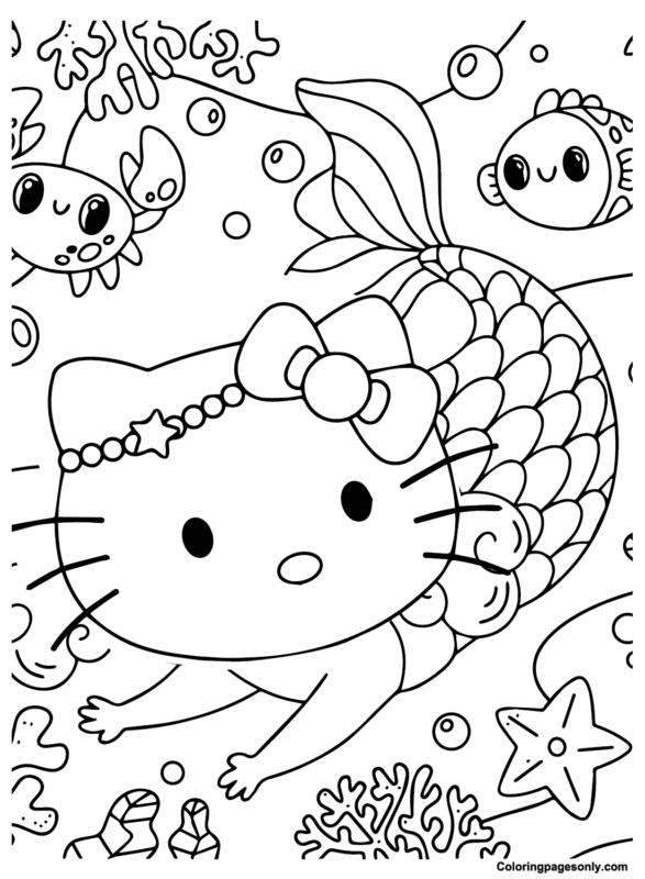 Hello Kitty Mermaid Coloring Pages Printable for Free Download