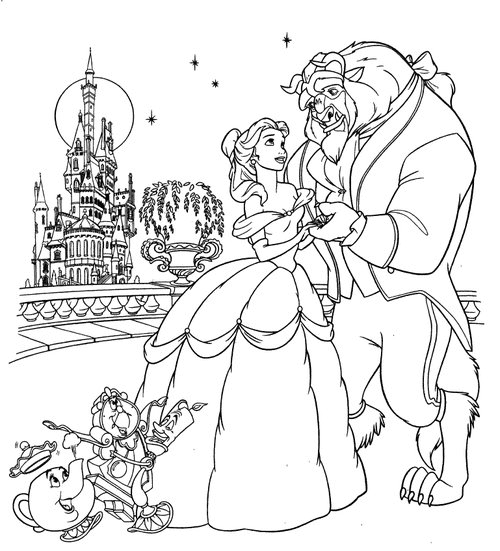 beauty and the beast enchanted christmas coloring pages