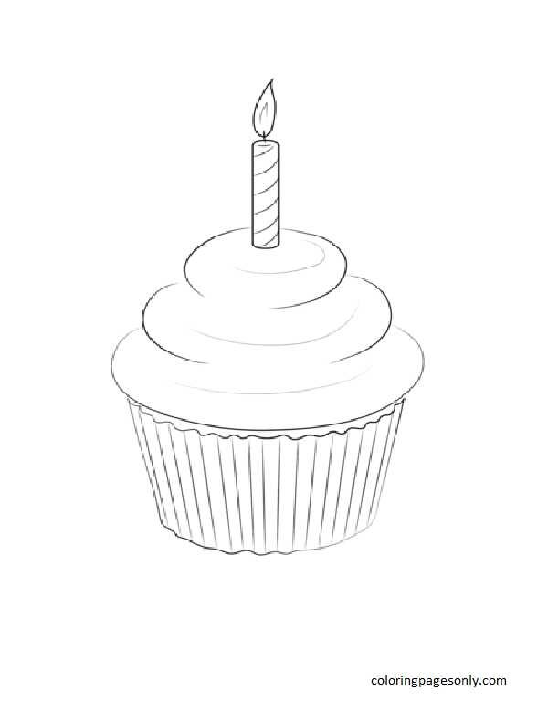 cupcake with candle coloring page