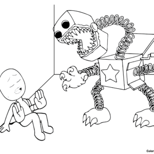 Coloring page Project Playtime : Boxy Boo being joyful. 74