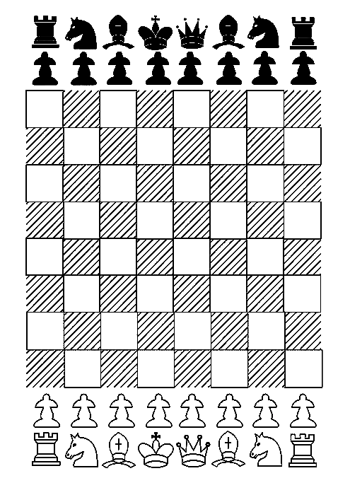 Chessboard with the chess pieces coloring page printable game