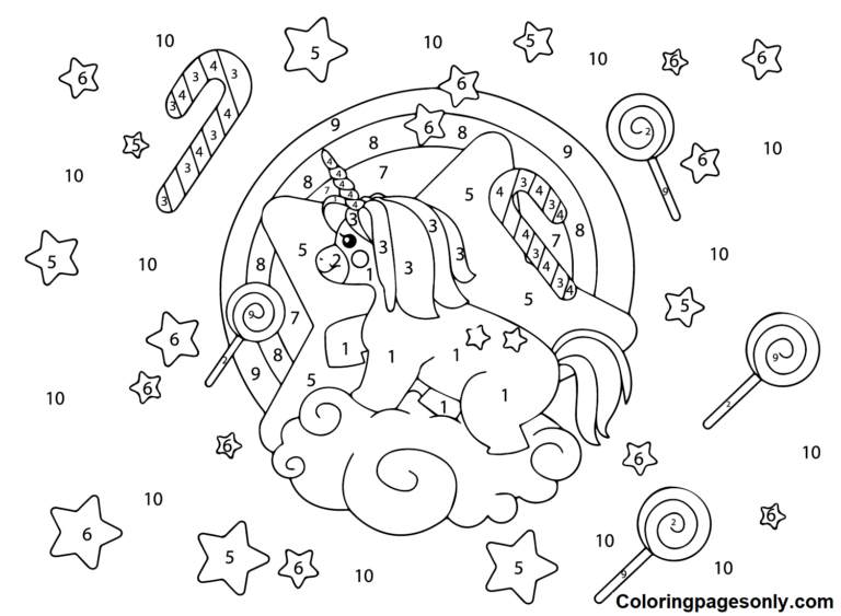 Unicorn Color By Number Coloring Pages Printable for Free Download