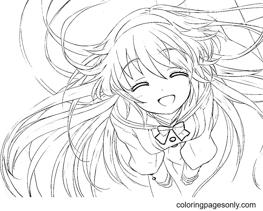 Smiling Anime Girl Coloring Page - Free Printable Coloring Pages for Kids