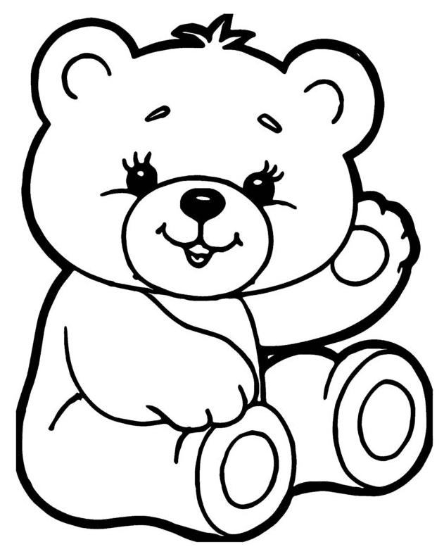 The Drawing of Cute Teddy Bear With Red Heart. Printable Art