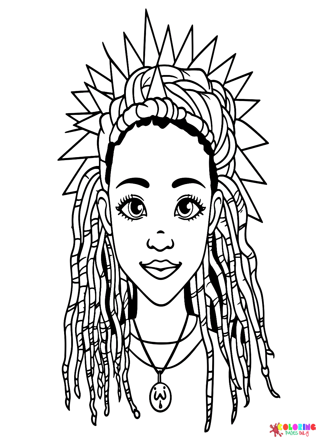 Printable Coloring Page Black Girl Dreadlocks Floral Portrait 