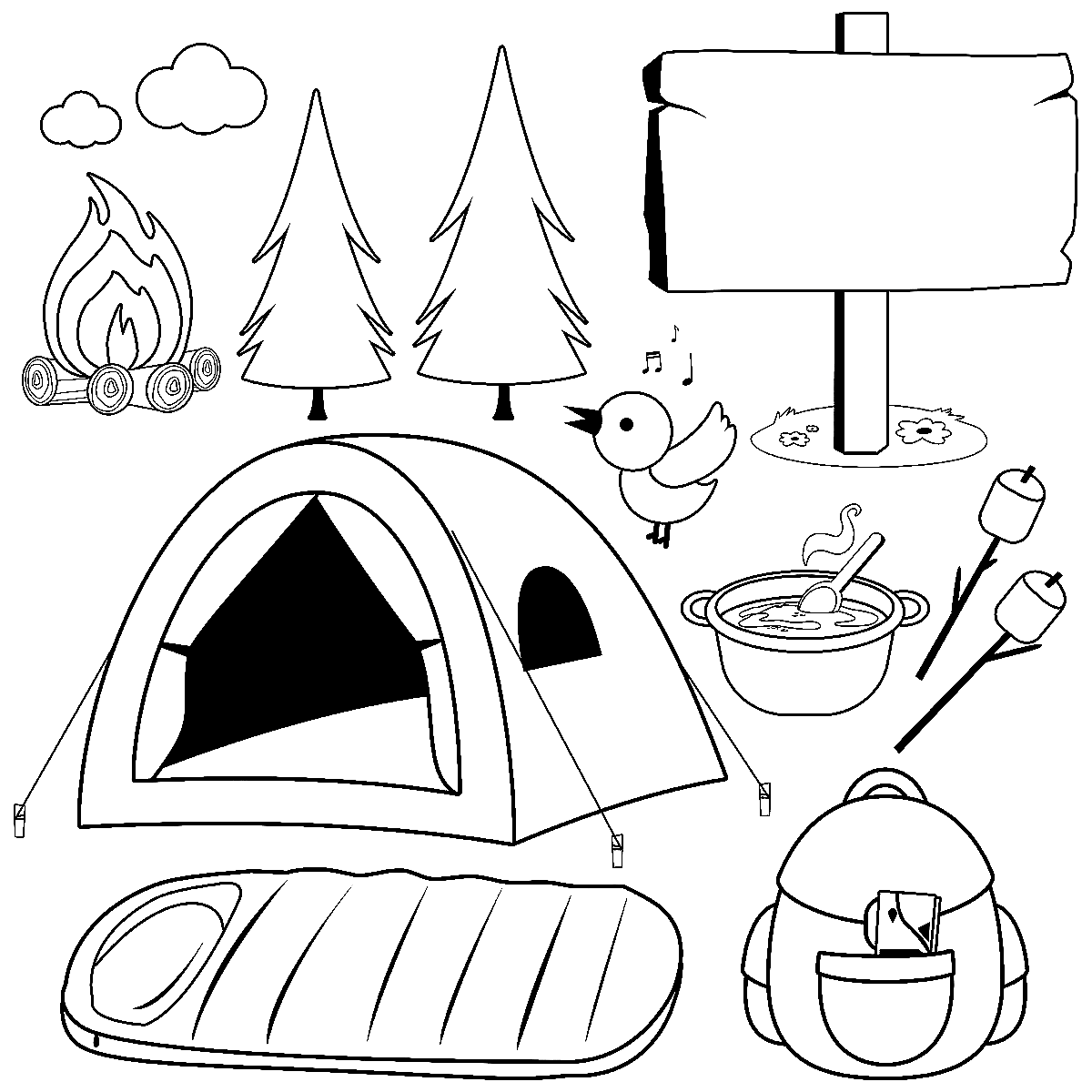 Desenhos de Acampamento Para Colorir e Imprimir - Pintar Grátis Online