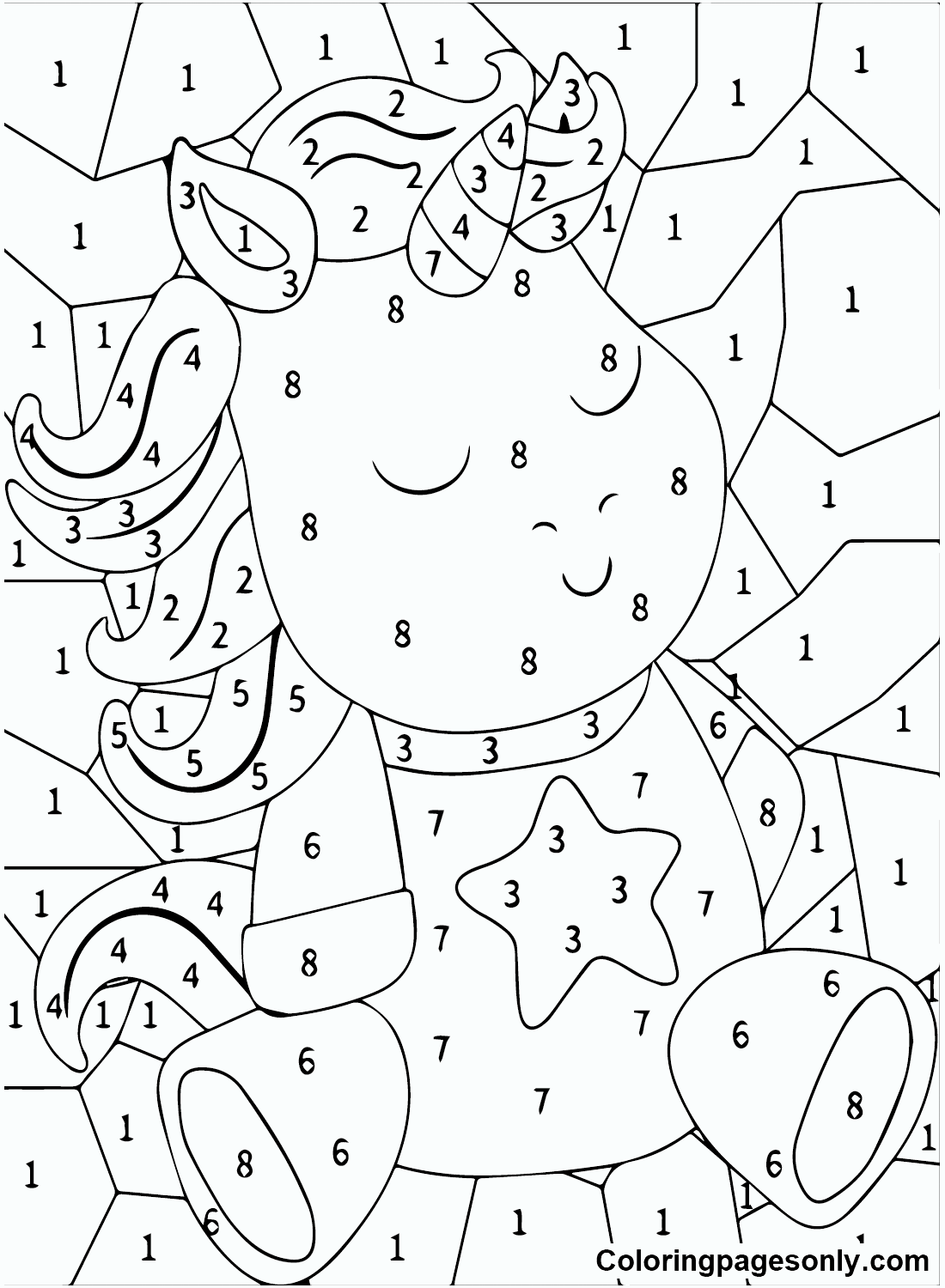 Unicorn Color By Number Coloring Pages Printable for Free Download