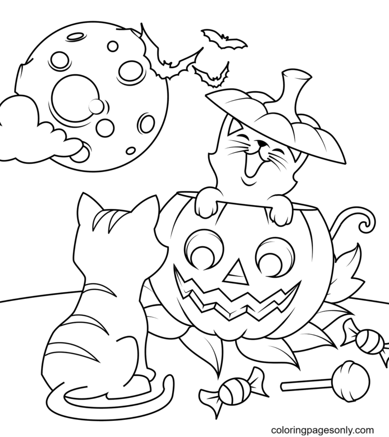 Halloween Cats Coloring Pages Printable for Free Download