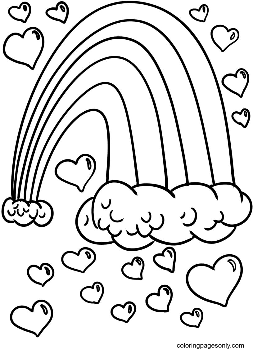 coloring pages of rainbows and hearts