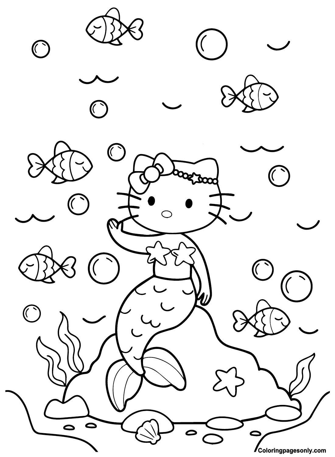 Hello Kitty Mermaid Coloring Pages Printable for Free Download