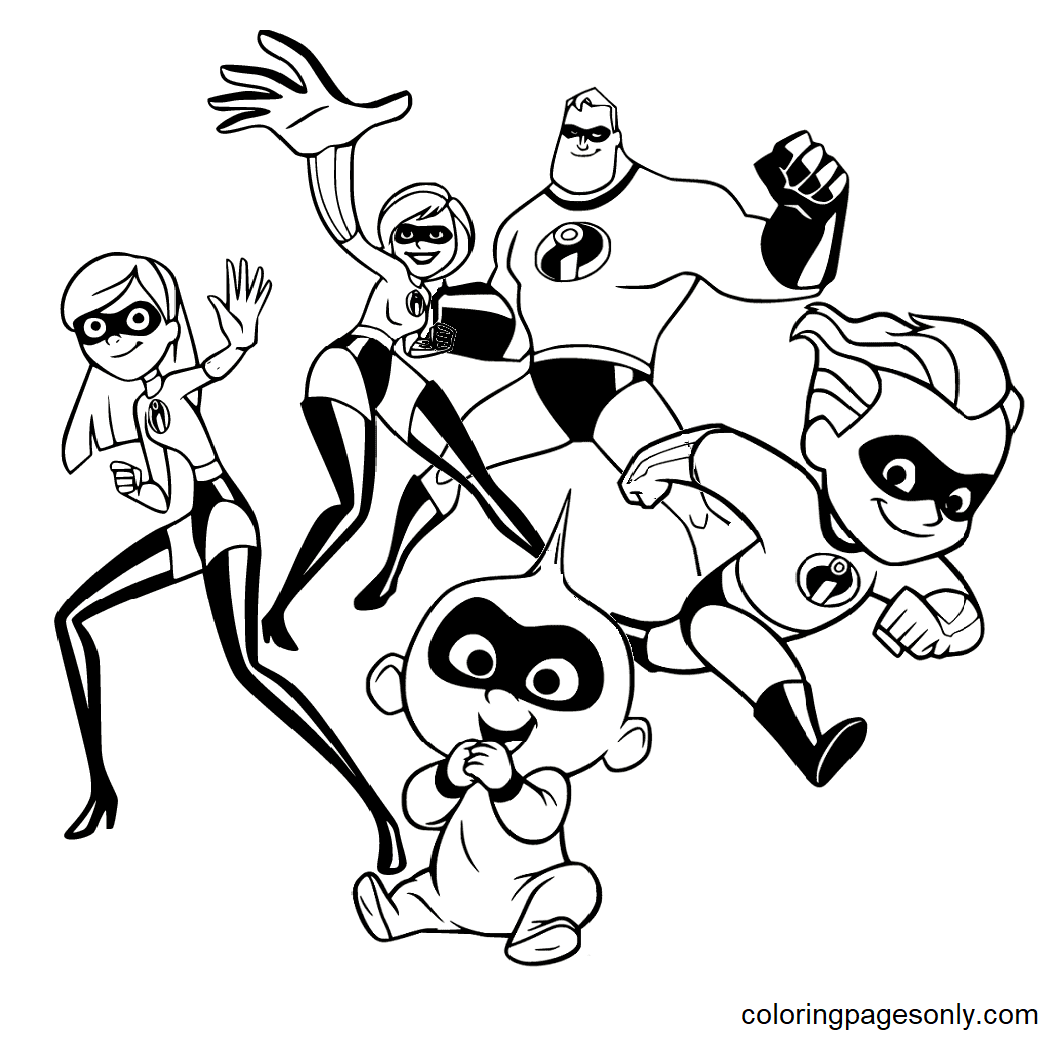 Free Printable Incredibles Characters Coloring Page for Adults and Kids 