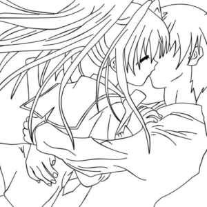 anime couples kissing coloring pages