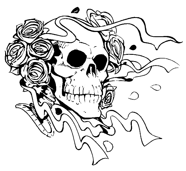 Skull with Flowers - Printable Coloring Page