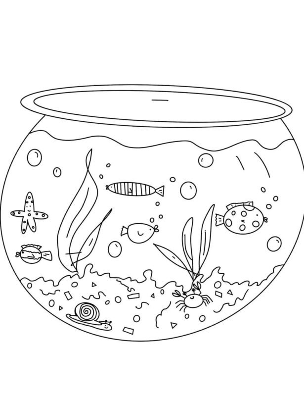 Fish Bowl Coloring Pages Printable for Free Download