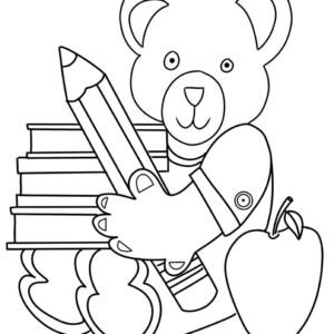 cute school pencil case with bear themed coloring page