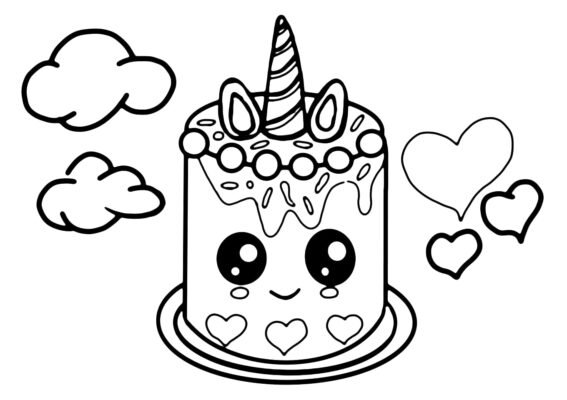 Unicorn Cake Coloring Pages Printable for Free Download