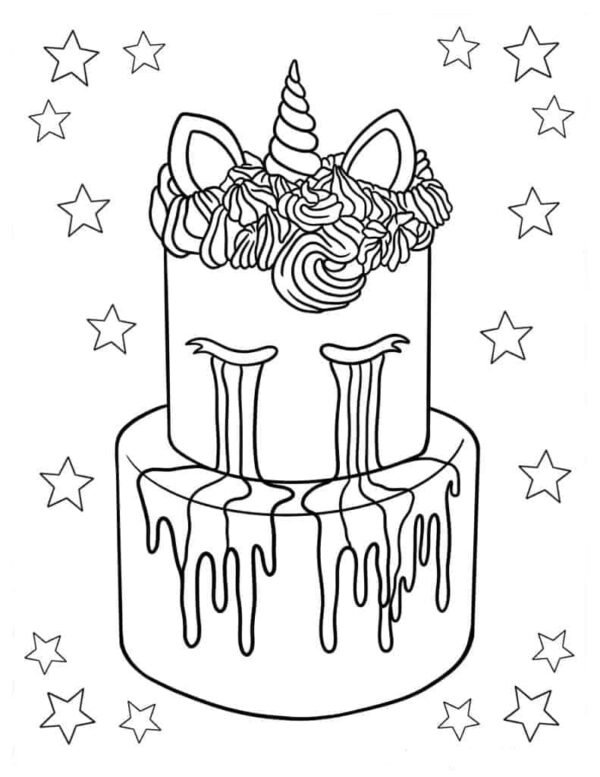 Unicorn Cake Coloring Pages Printable for Free Download