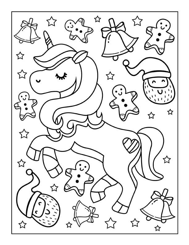 Christmas Unicorn Coloring Printable for Free Download