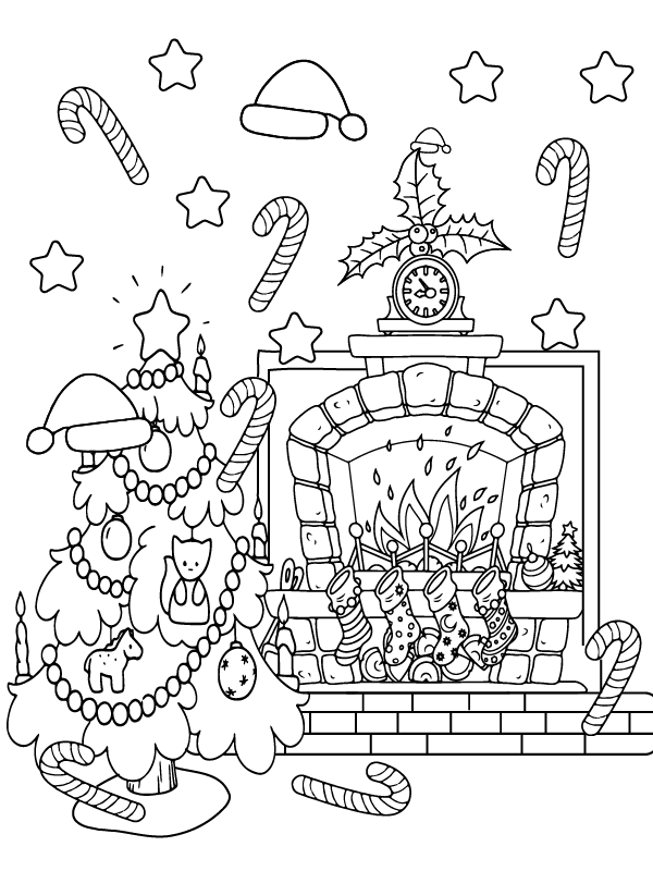 Christmas Fireplace Coloring Pages Printable for Free Download