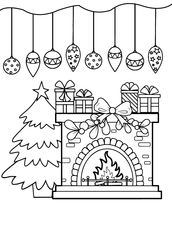 Christmas Fireplace Coloring Pages Printable for Free Download