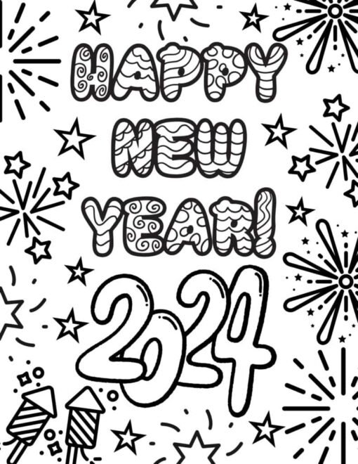 New Year 2024 Coloring Pages Printable for Free Download