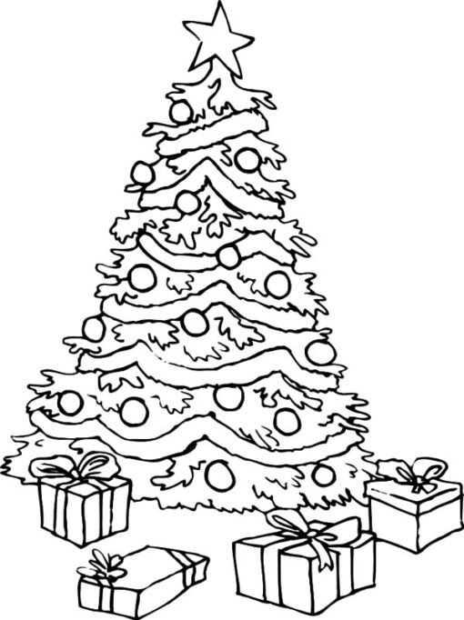 Christmas Tree With Presents Coloring Page Printable for Free Download