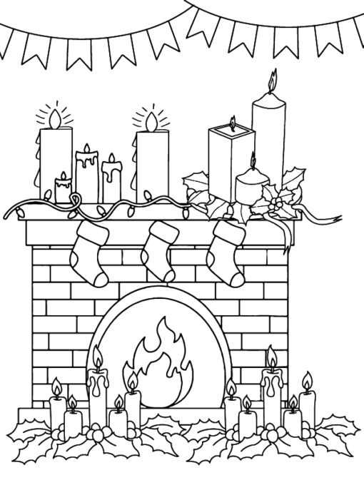 Christmas Fireplace Coloring Pages Printable for Free Download