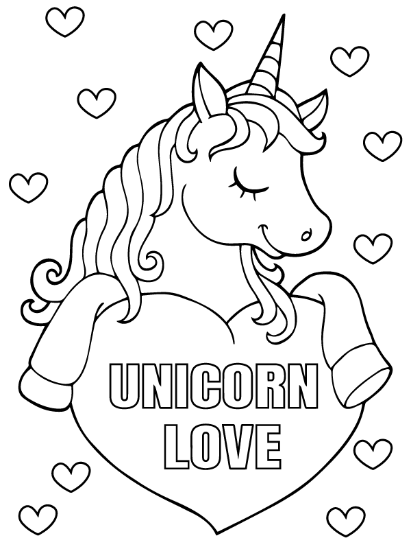 Unicorn Valentines Coloring Pages Printable for Free Download