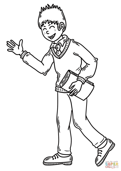 School Boy Coloring Pages Printable for Free Download