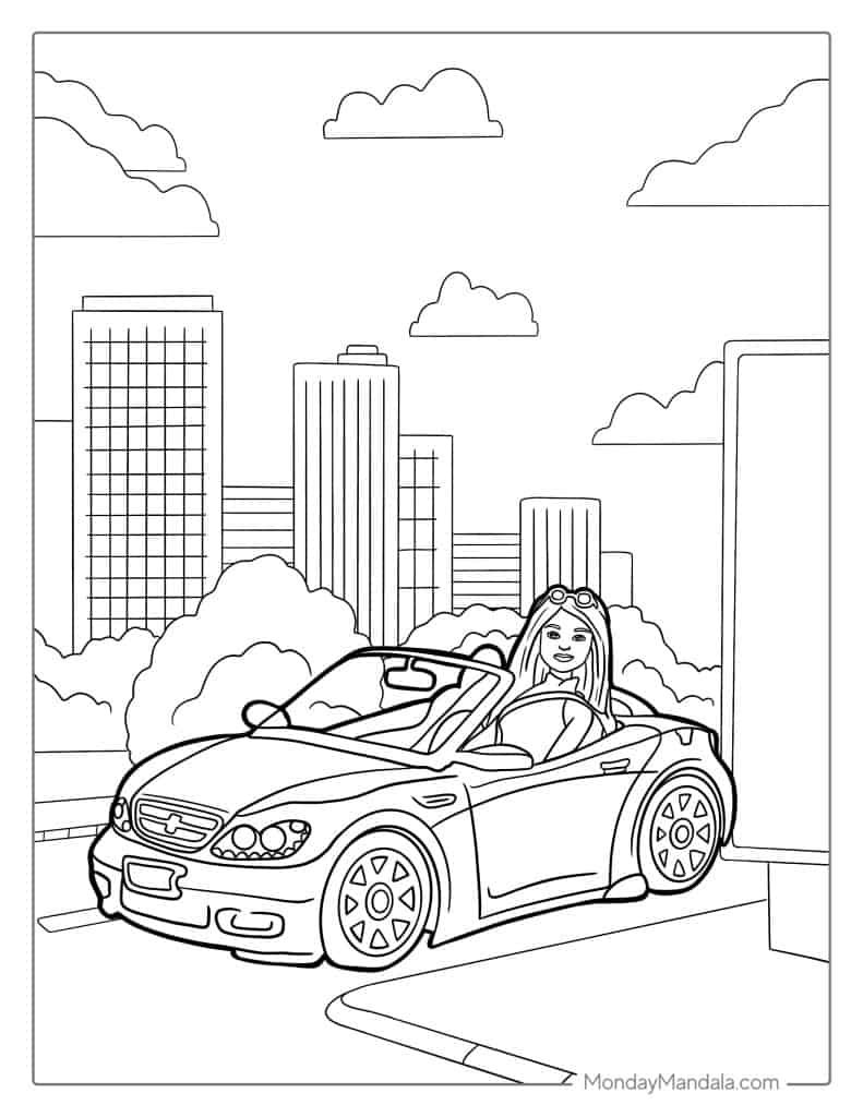 Barbie Car Coloring Pages Printable for Free Download