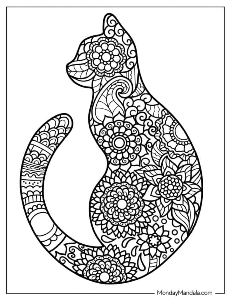 Mandala Cat Coloring Pages Printable for Free Download